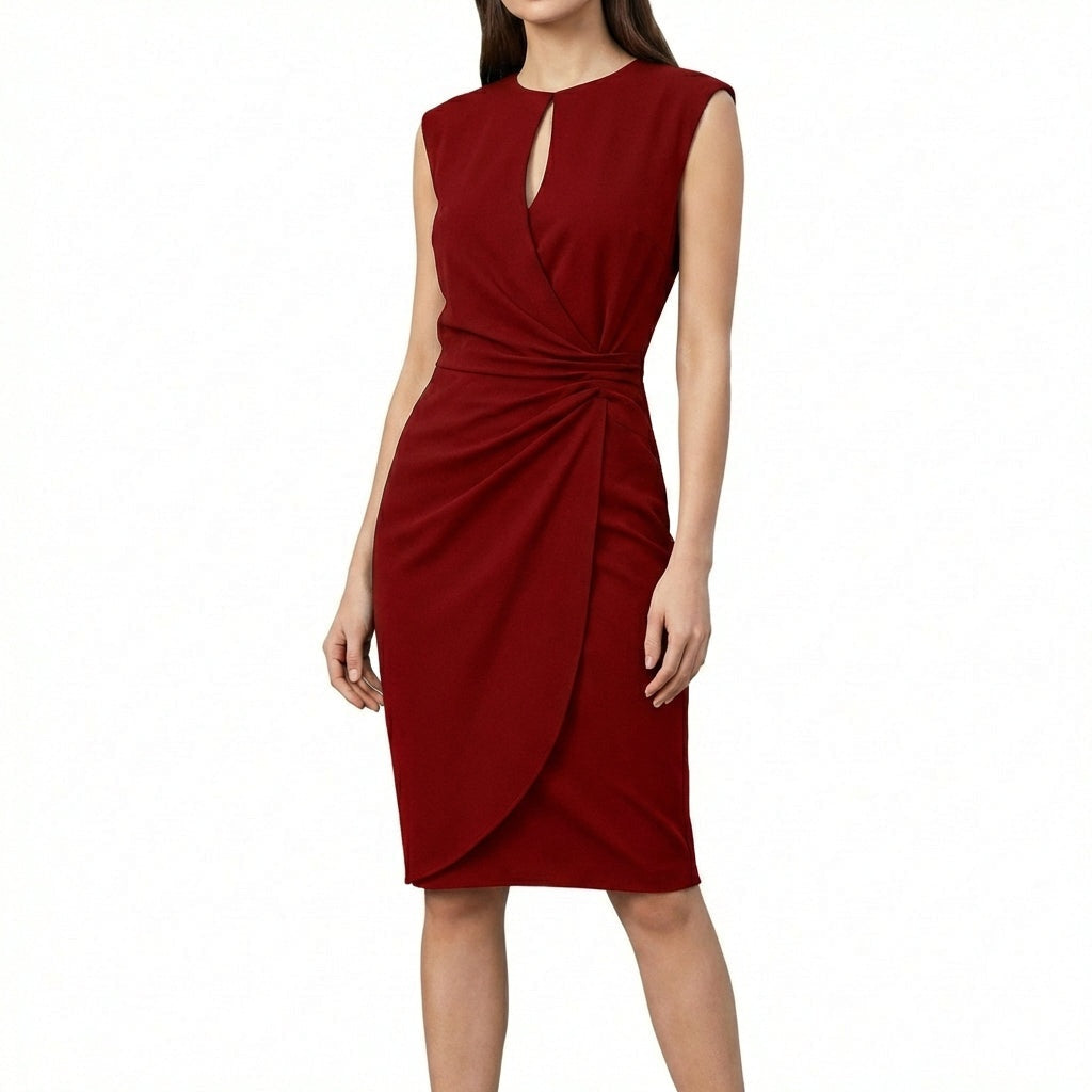 Nora™ | Vestido de cóctel drapeado sin mangas con escote keyhole