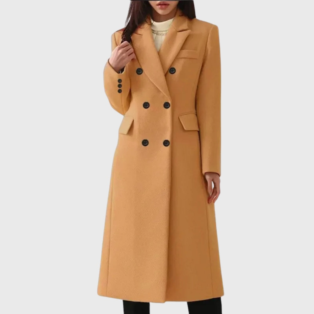 Madeline™ | Abrigo largo cruzado de mezcla de lana