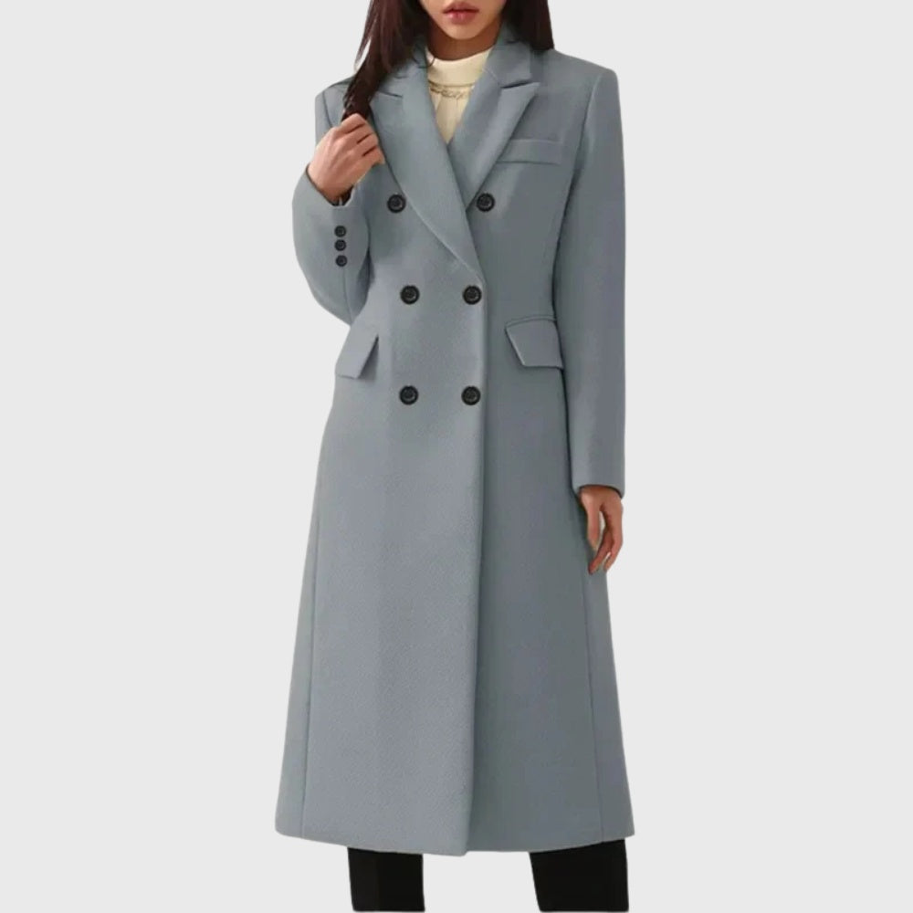 Madeline™ | Abrigo largo cruzado de mezcla de lana