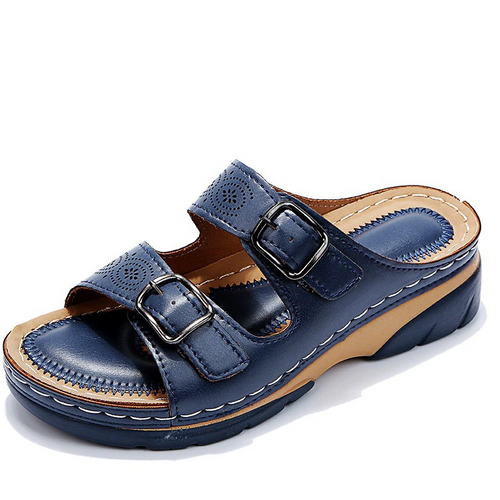 Abigail™ | Sandalias de cuña con doble hebilla y punta abierta