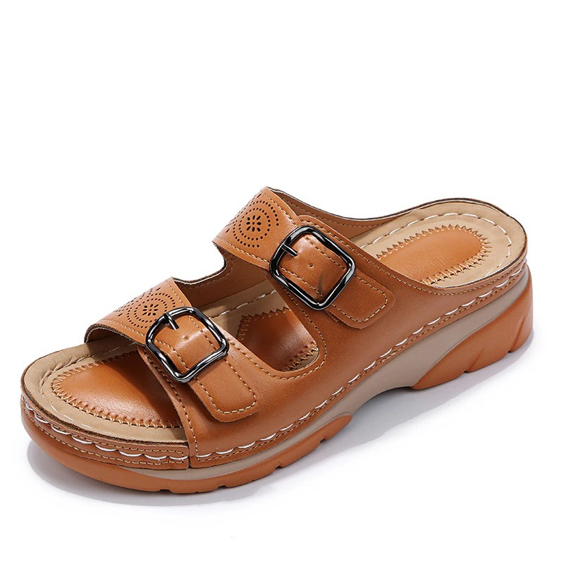 Abigail™ | Sandalias de cuña con doble hebilla y punta abierta