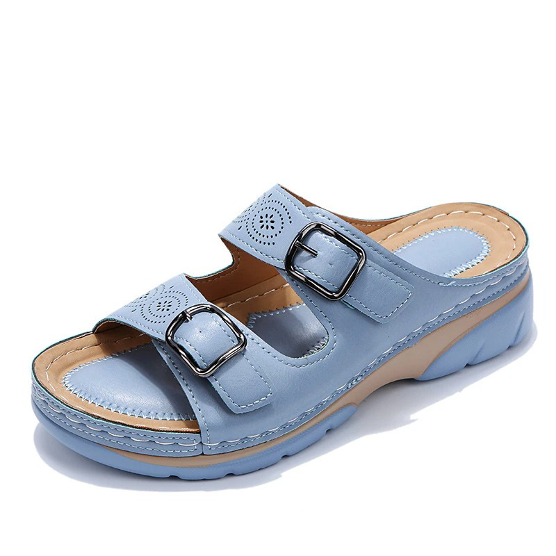 Abigail™ | Sandalias de cuña con doble hebilla y punta abierta