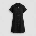 Vivian™ | Vestido camisero corto con manga corta y bolsillos