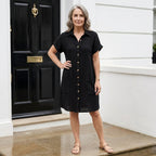 Vivian™ | Vestido camisero corto con manga corta y bolsillos