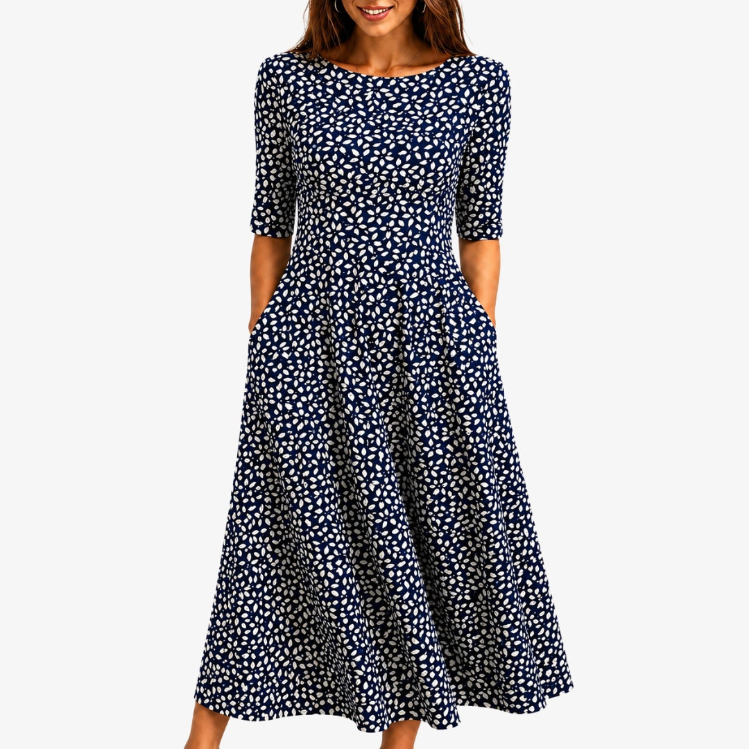 Allison™ | Vestido de invitada de otoño estampado con bolsillos