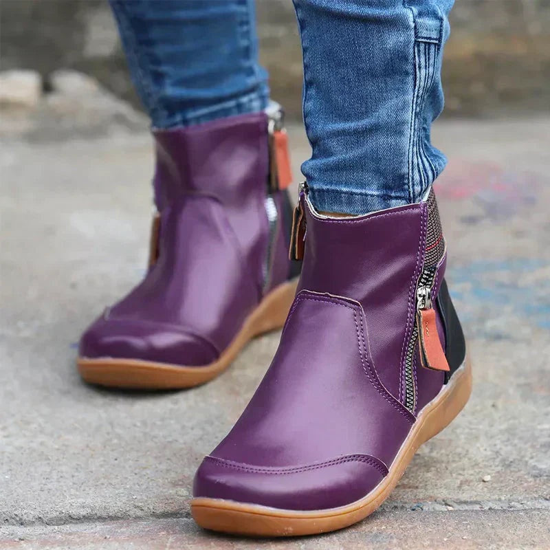 Maggie™ | Botines planos con cremallera lateral y punta redonda