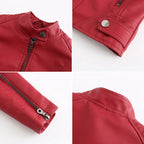 Adriana™ | Chaqueta motera efecto piel con cuello mao y cremallera