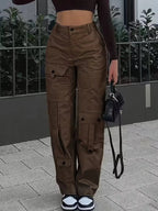 Elise™ | Pantalón cargo de polipiel de tiro alto