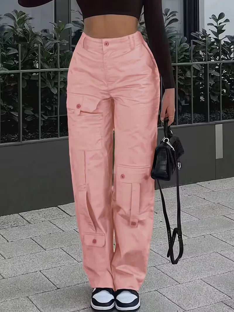 Elise™ | Pantalón cargo de polipiel de tiro alto