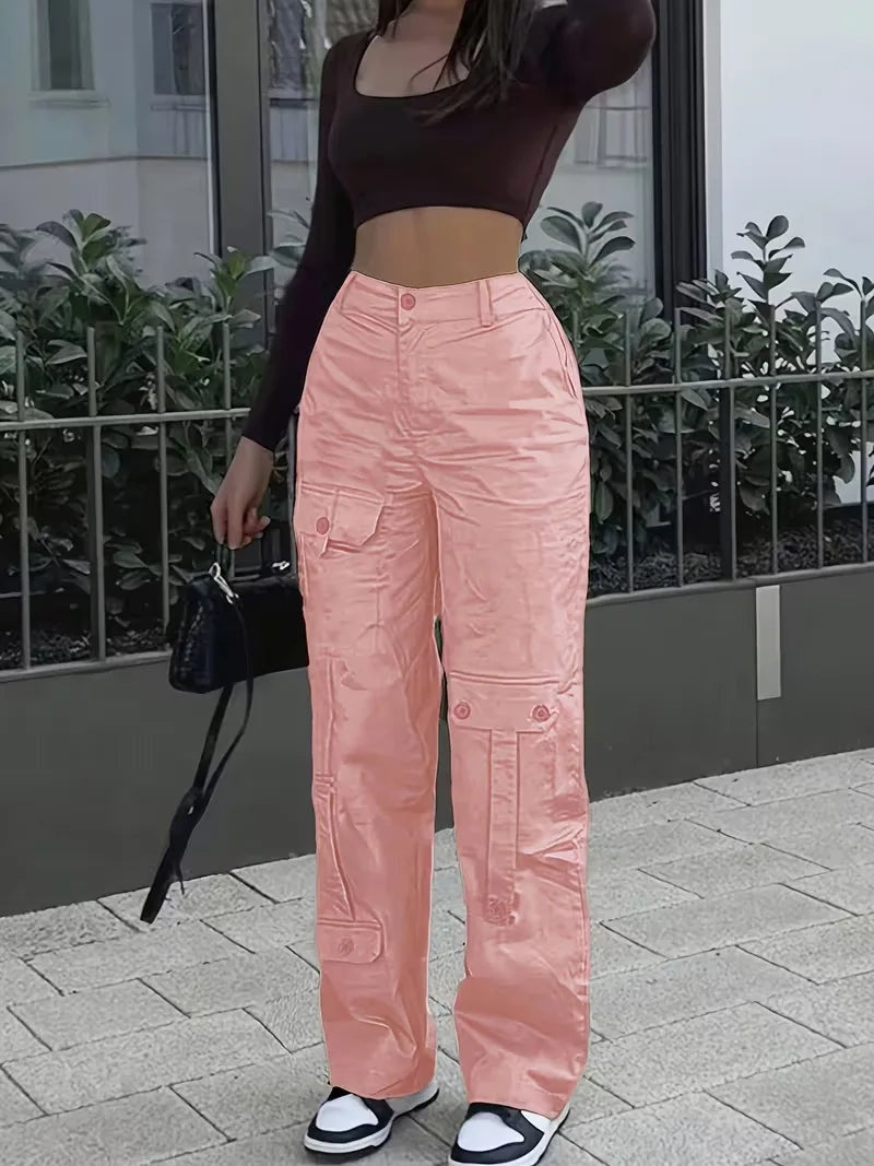 Elise™ | Pantalón cargo de polipiel de tiro alto
