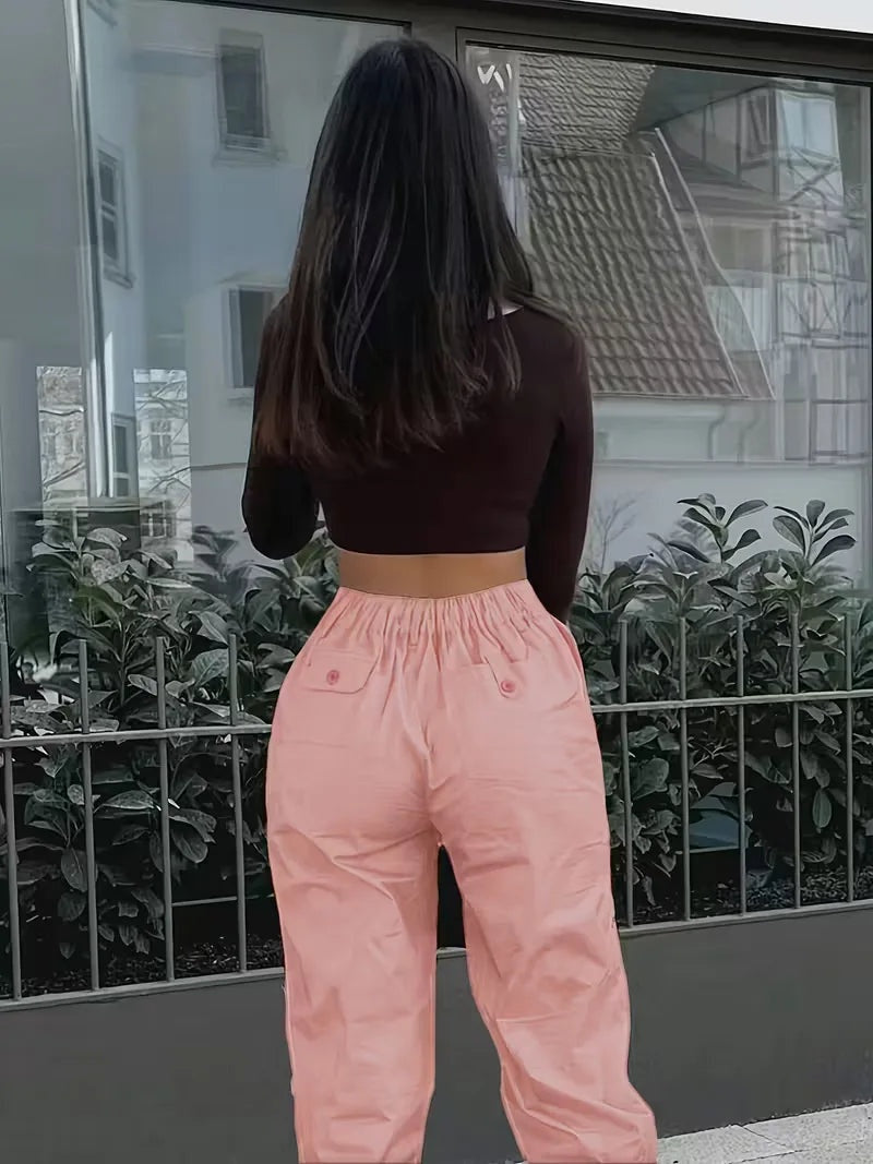 Elise™ | Pantalón cargo de polipiel de tiro alto