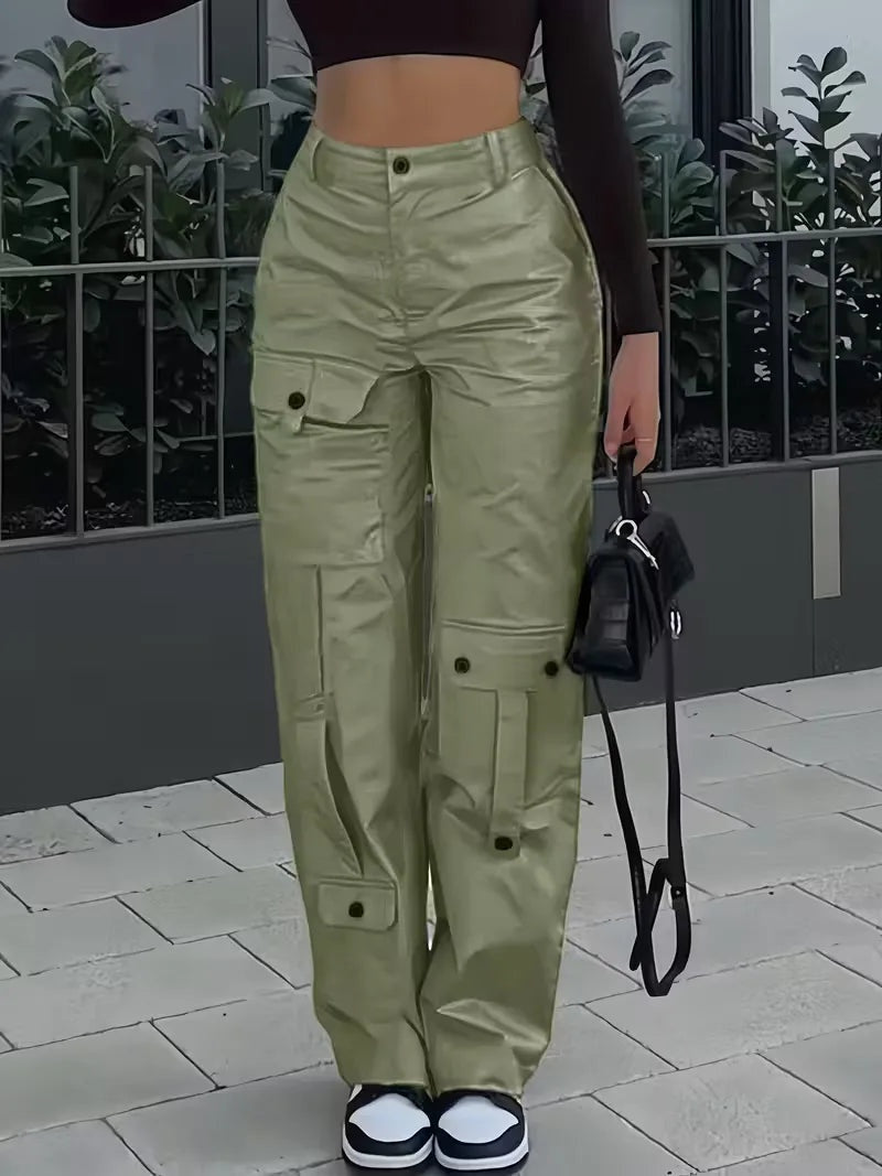 Elise™ | Pantalón cargo de polipiel de tiro alto