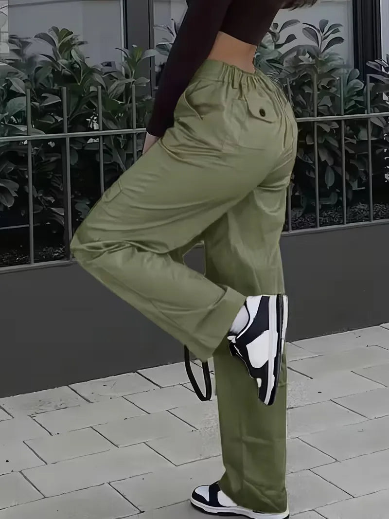 Elise™ | Pantalón cargo de polipiel de tiro alto