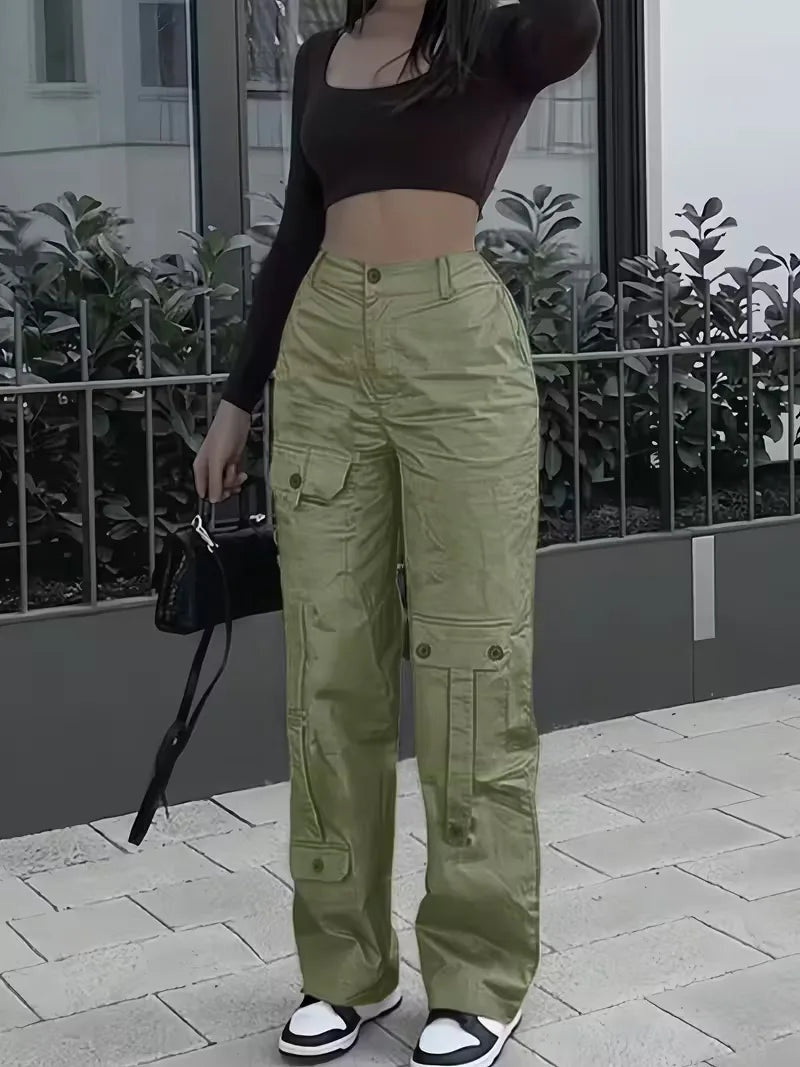 Elise™ | Pantalón cargo de polipiel de tiro alto