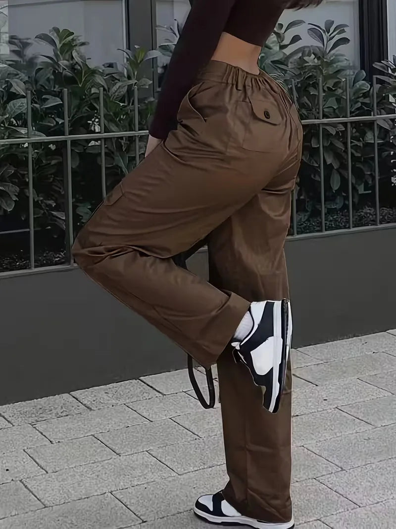 Elise™ | Pantalón cargo de polipiel de tiro alto