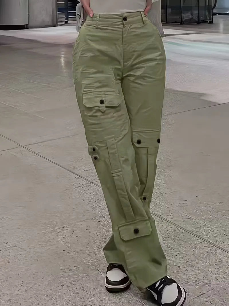 Elise™ | Pantalón cargo de polipiel de tiro alto