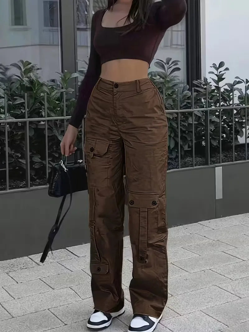 Elise™ | Pantalón cargo de polipiel de tiro alto