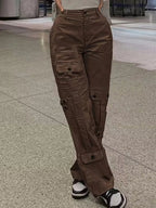 Elise™ | Pantalón cargo de polipiel de tiro alto