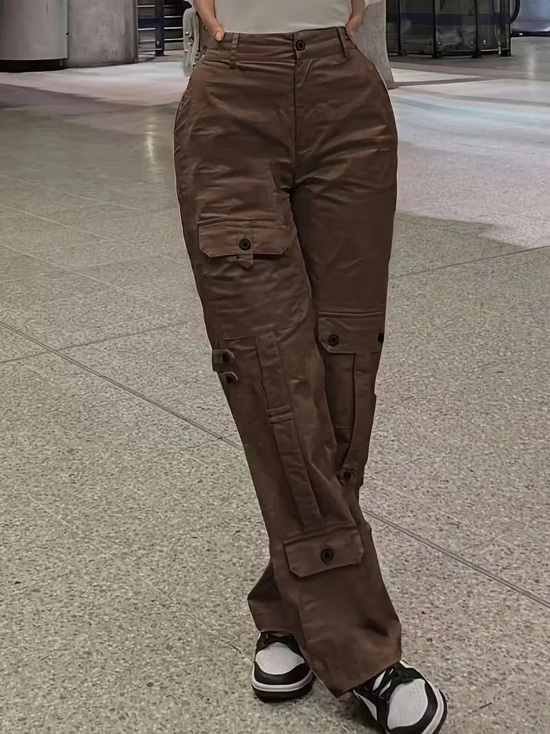 Elise™ | Pantalón cargo de polipiel de tiro alto