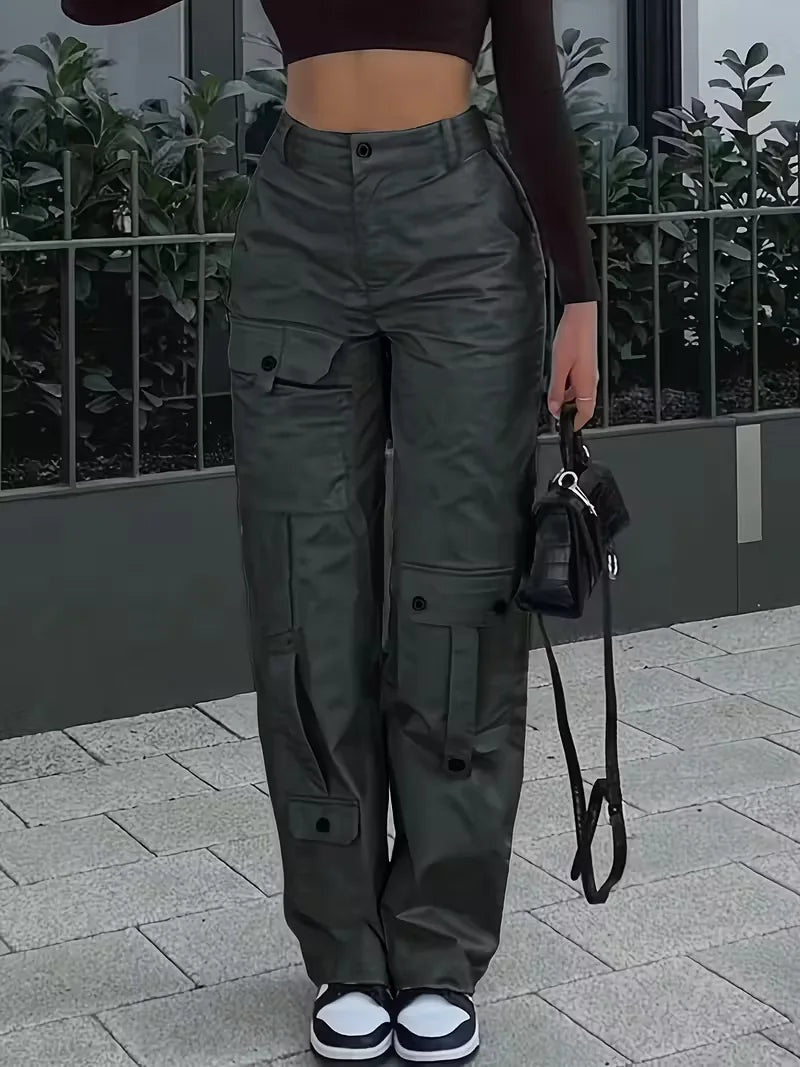 Elise™ | Pantalón cargo de polipiel de tiro alto