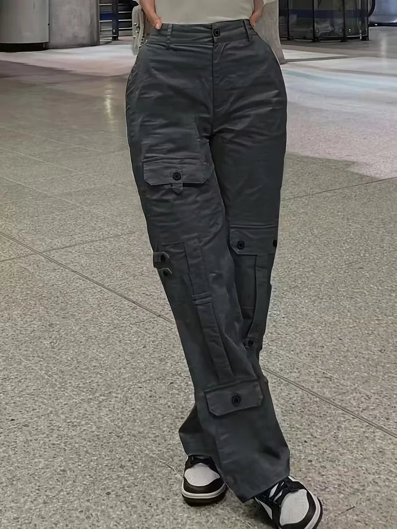 Elise™ | Pantalón cargo de polipiel de tiro alto