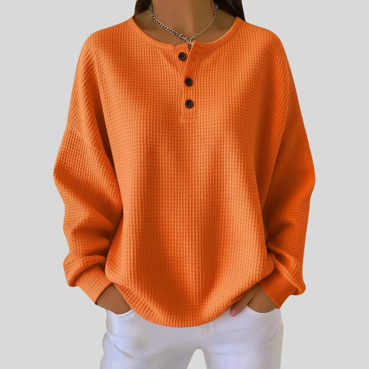 Amelia™ | Jersey ligero oversize con cuello redondo y botones