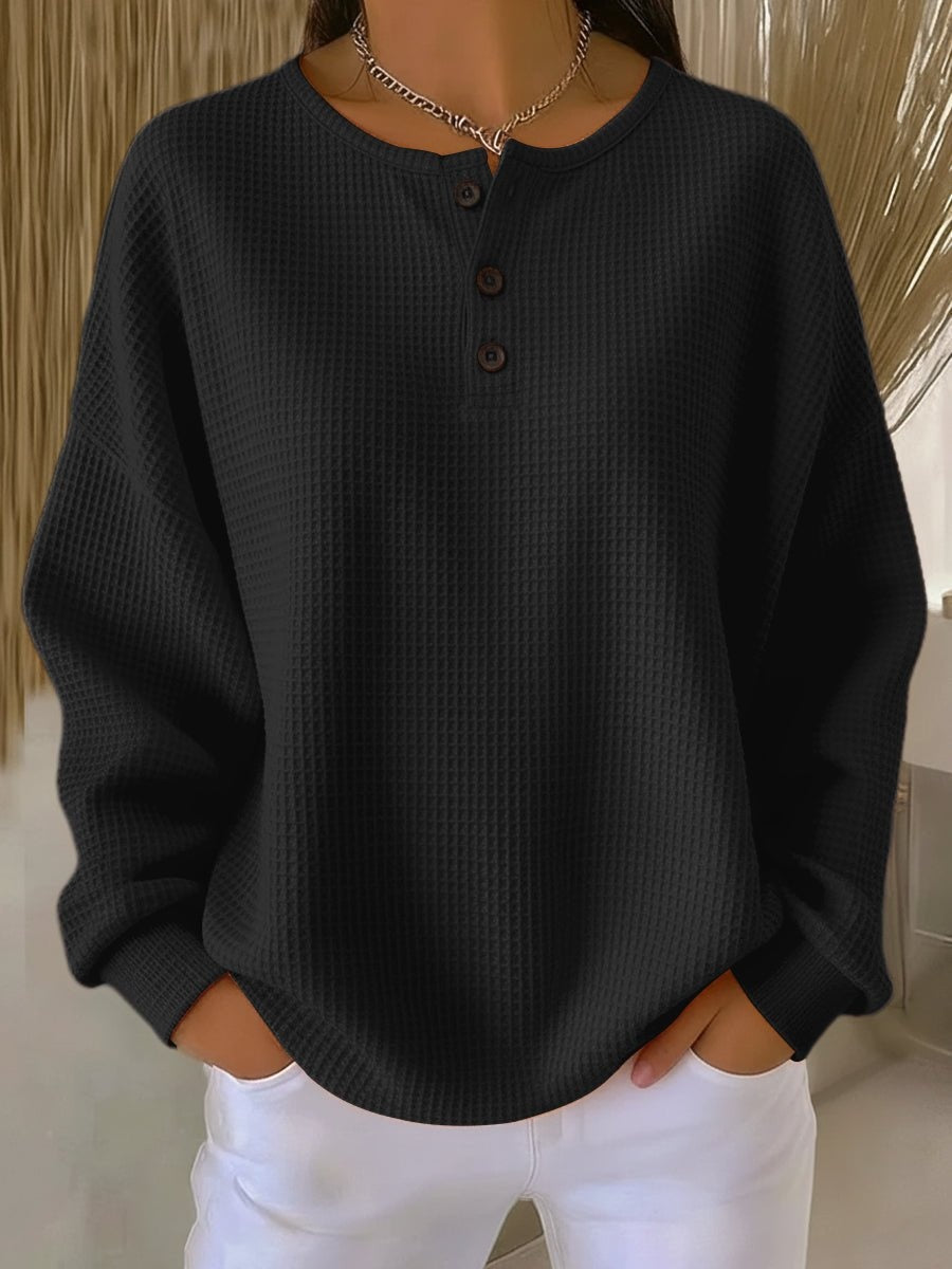 Amelia™ | Jersey ligero oversize con cuello redondo y botones