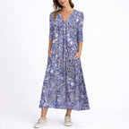 Charlotte™ | Vestido midi de invitada floral con manga tres cuartos