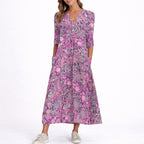 Charlotte™ | Vestido midi de invitada floral con manga tres cuartos