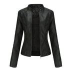 Eva™ | Chaqueta motera de polipiel con cuello mao y cremallera