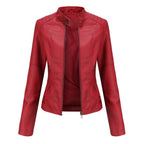 Eva™ | Chaqueta motera de polipiel con cuello mao y cremallera