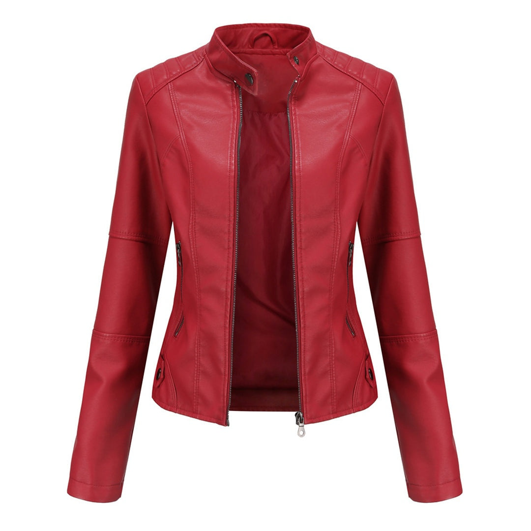 Eva™ | Chaqueta motera de polipiel con cuello mao y cremallera