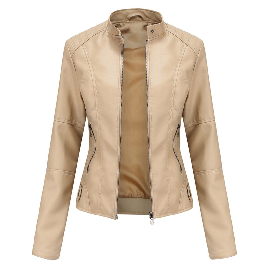 Eva™ | Chaqueta motera de polipiel con cuello mao y cremallera