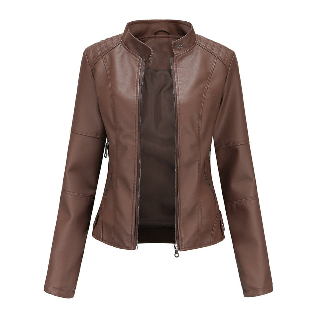 Eva™ | Chaqueta motera de polipiel con cuello mao y cremallera