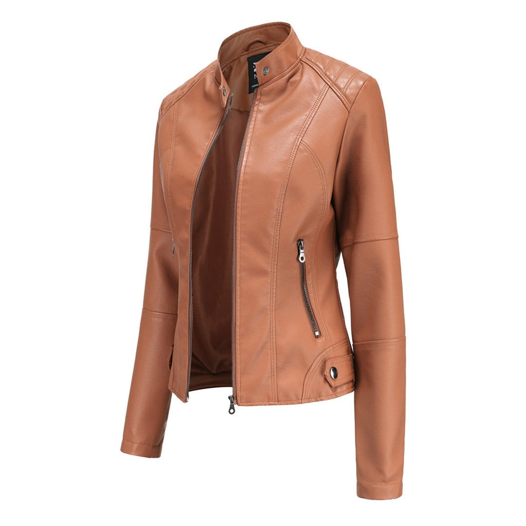 Eva™ | Chaqueta motera de polipiel con cuello mao y cremallera