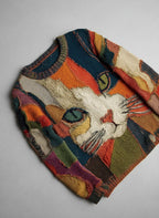 Adeline™ | Jersey de punto con gatos estilo patchwork y cuello redondo