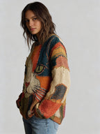 Adeline™ | Jersey de punto con gatos estilo patchwork y cuello redondo