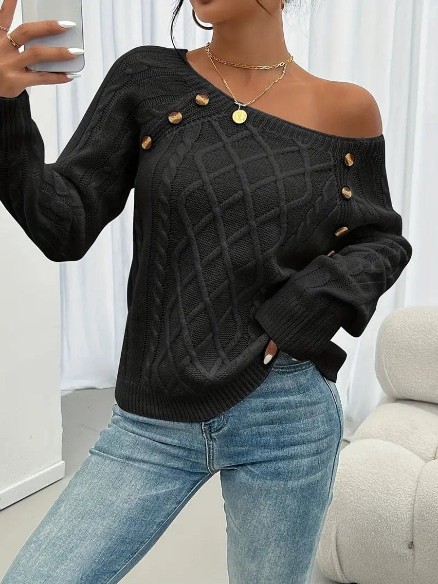 Isabella™ | Jersey fino de punto con botones en el hombro
