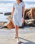Mackenzie™ | Vestido camisero corto de rayas con manga corta