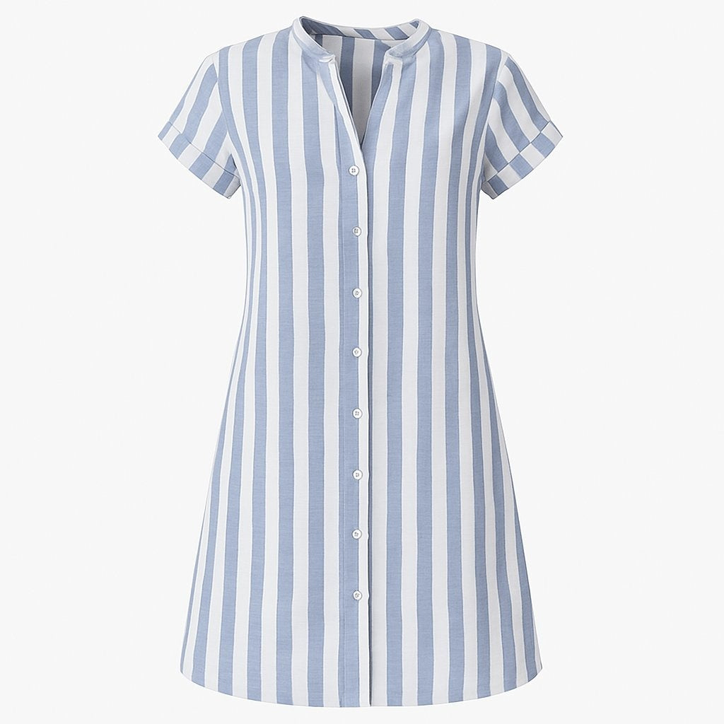 Mackenzie™ | Vestido camisero corto de rayas con manga corta