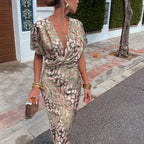 Alexandra™ | Vestido de fiesta animal print con escote de pico y nudo