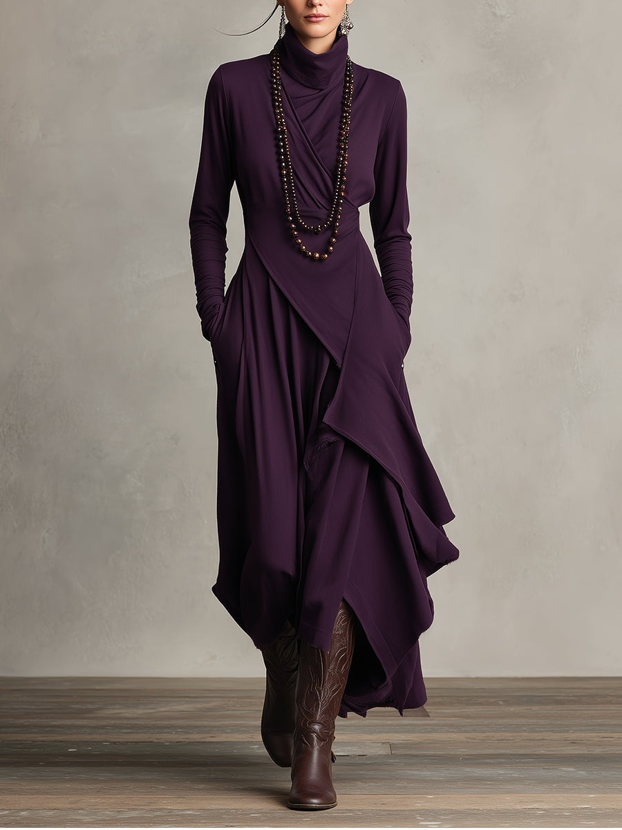 Aurora™ | Vestido largo de invitada de invierno con cuello alto drapeado