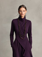 Aurora™ | Vestido largo de invitada de invierno con cuello alto drapeado