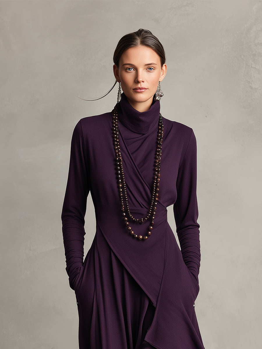 Aurora™ | Vestido largo de invitada de invierno con cuello alto drapeado