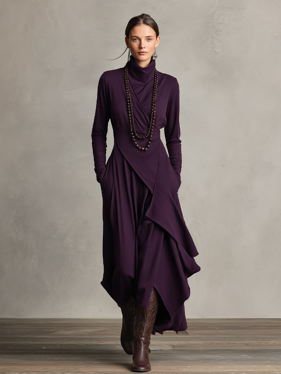 Aurora™ | Vestido largo de invitada de invierno con cuello alto drapeado