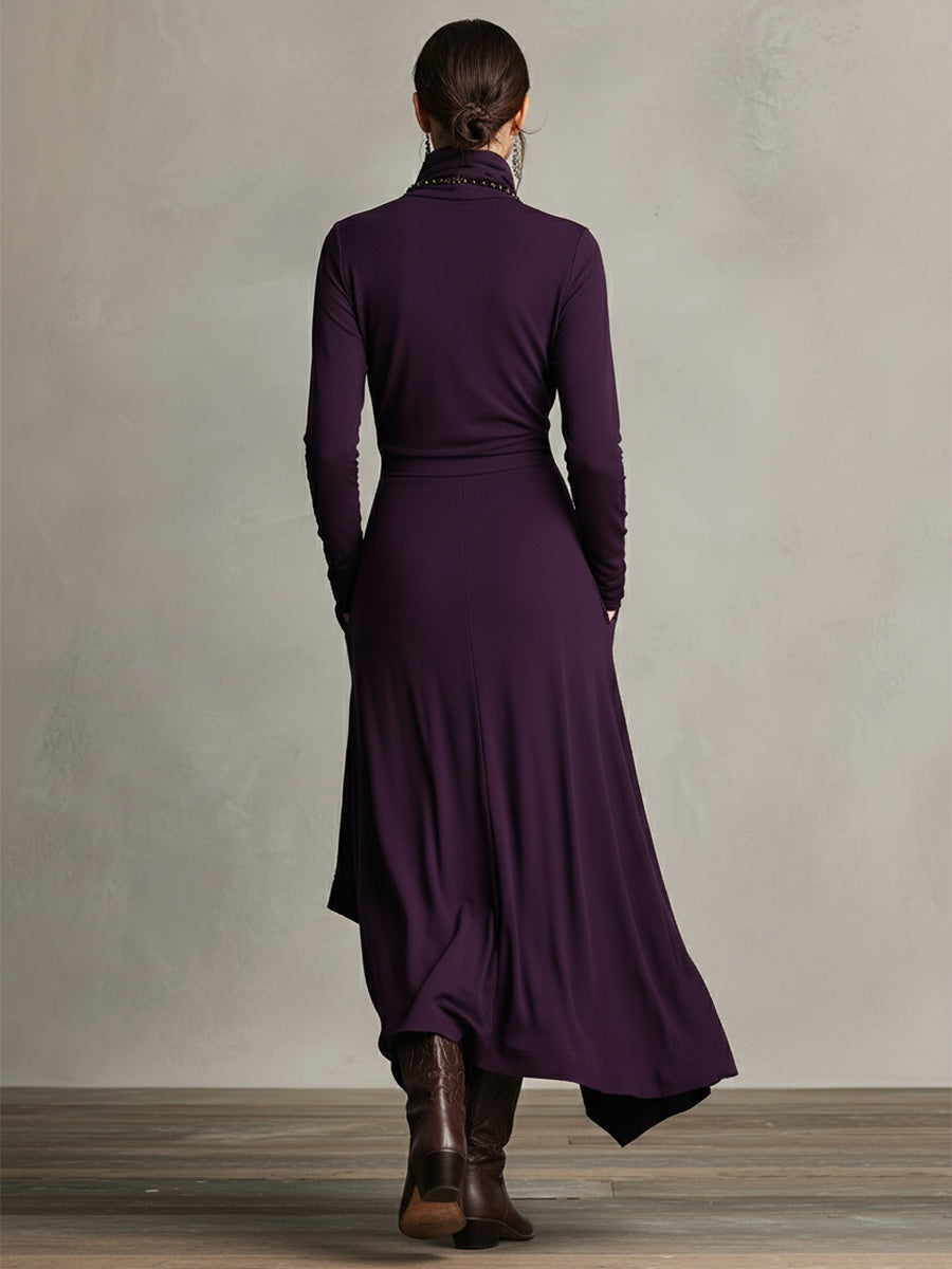 Aurora™ | Vestido largo de invitada de invierno con cuello alto drapeado