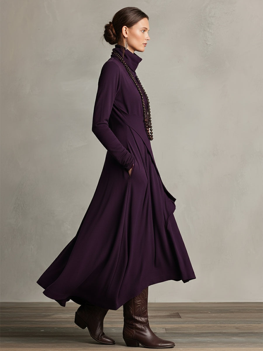 Aurora™ | Vestido largo de invitada de invierno con cuello alto drapeado