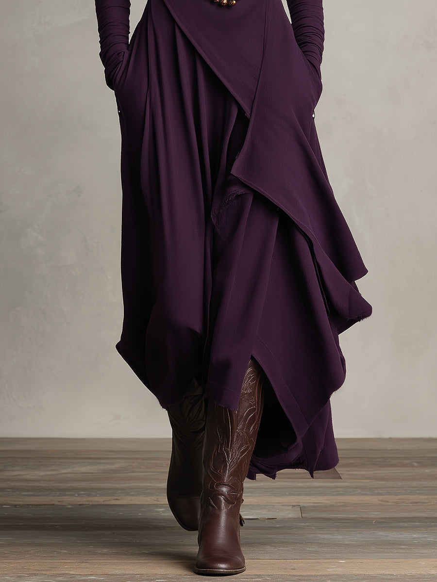 Aurora™ | Vestido largo de invitada de invierno con cuello alto drapeado