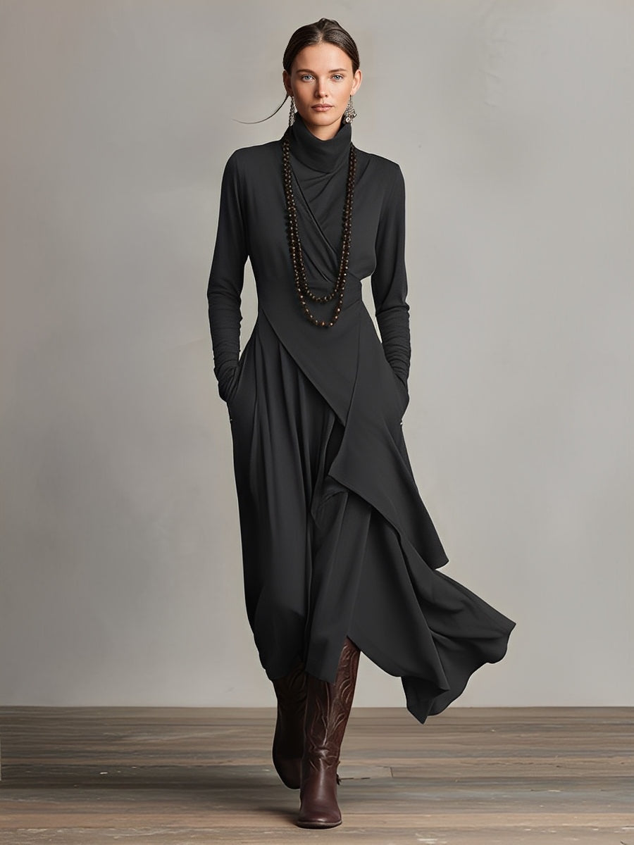 Aurora™ | Vestido largo de invitada de invierno con cuello alto drapeado