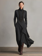 Aurora™ | Vestido largo de invitada de invierno con cuello alto drapeado